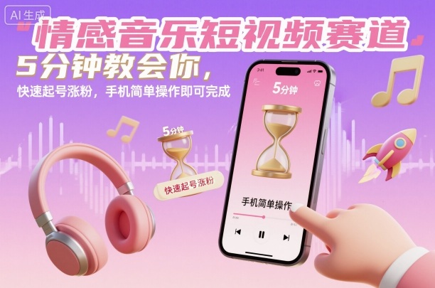 情感音乐短视频赛道,5分钟教会你,快速起号涨粉,手机简单操作即可完成-吾爱云课堂
